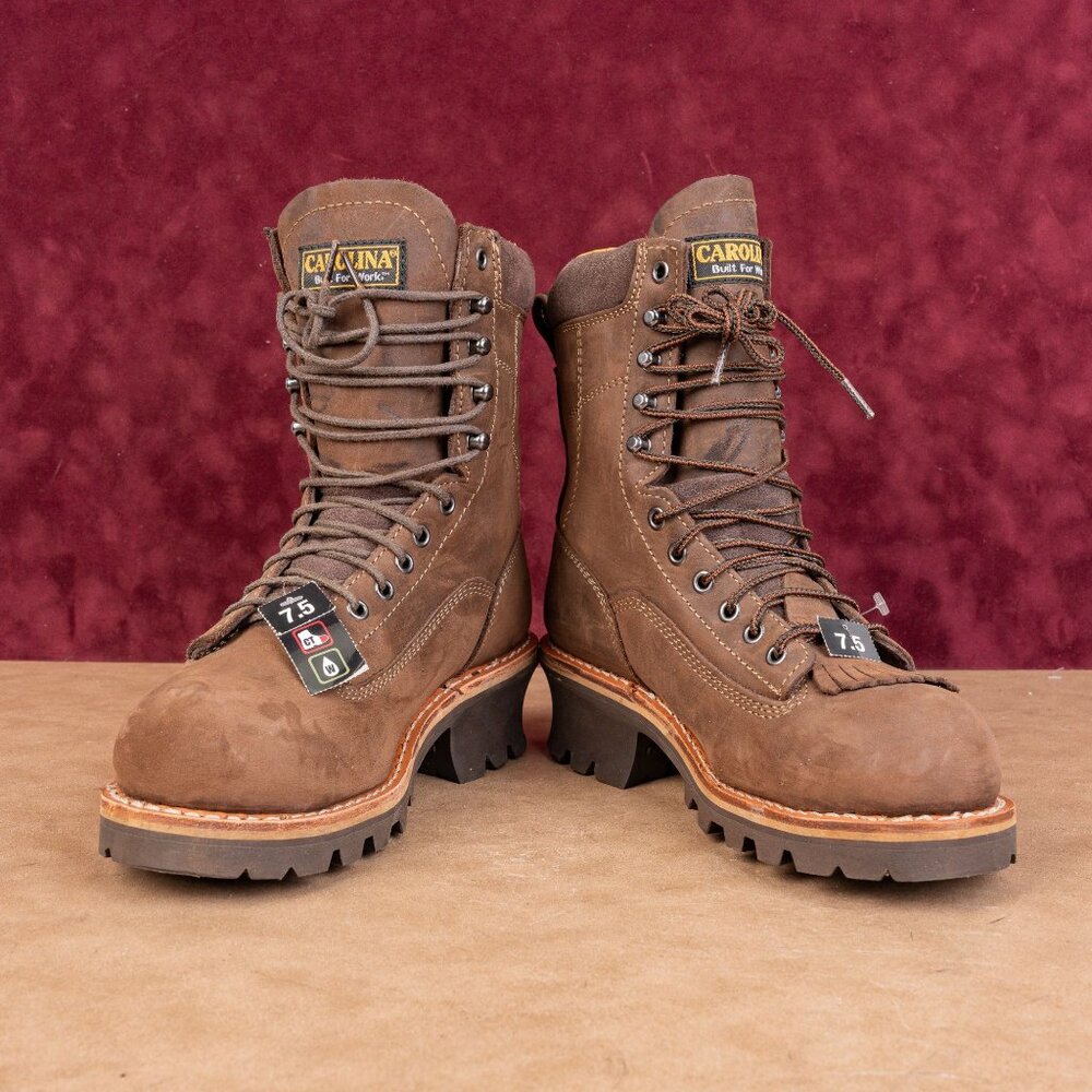 Carolina Men Logger Comp Toe Brown Leather Waterproof Work Vibram Boots 7.5 - Picture 2 of 8